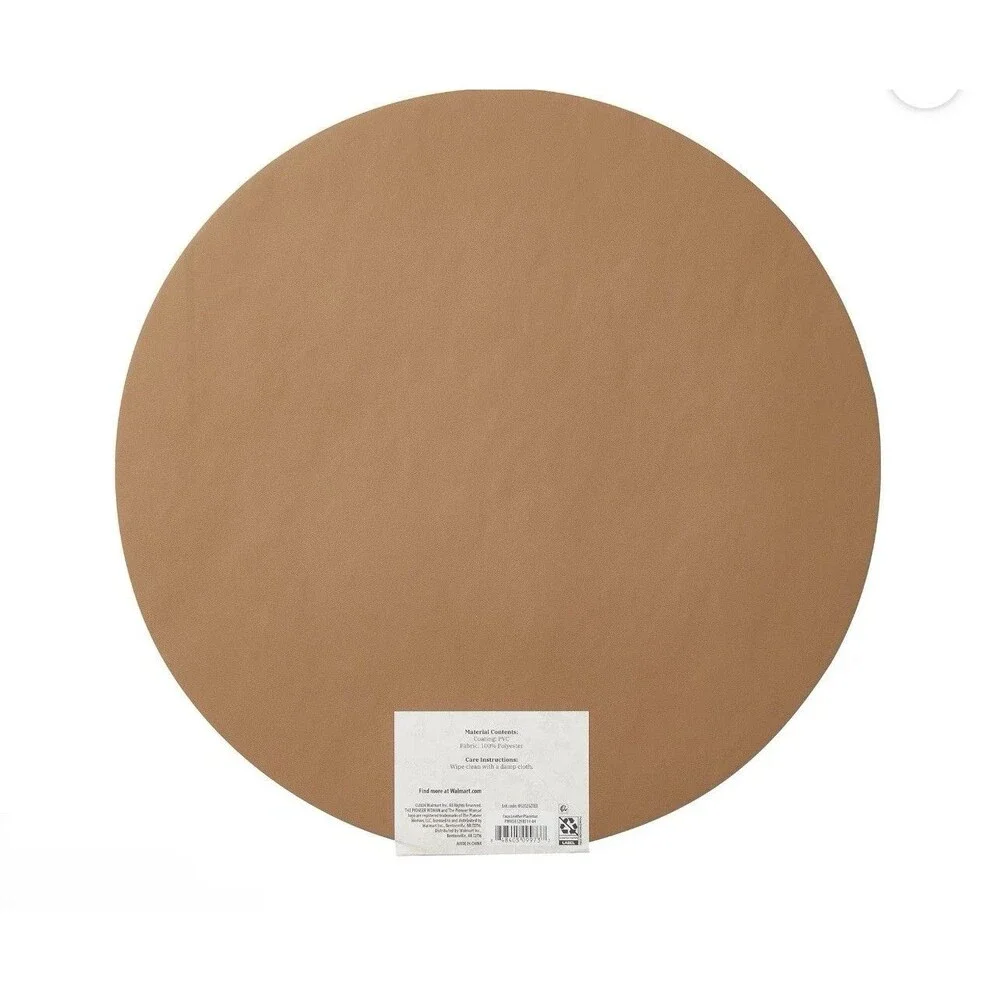 Pioneer Woman Faux Leather Placemat Embossed Floral Brown 15-in Round 2-pc Gift
